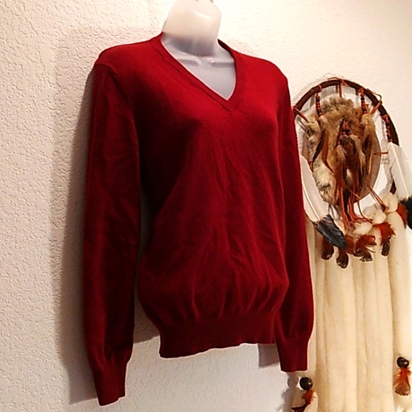 EL DAWS VINTAGE 100% CASHMERE BURGANDY V NECK SWEATER - Picture 2 of 6